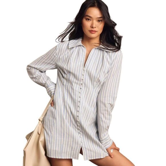 NEW English Factory Blue White Striped Collar Shirt Mini Dress Size Small - Picture 3 of 9